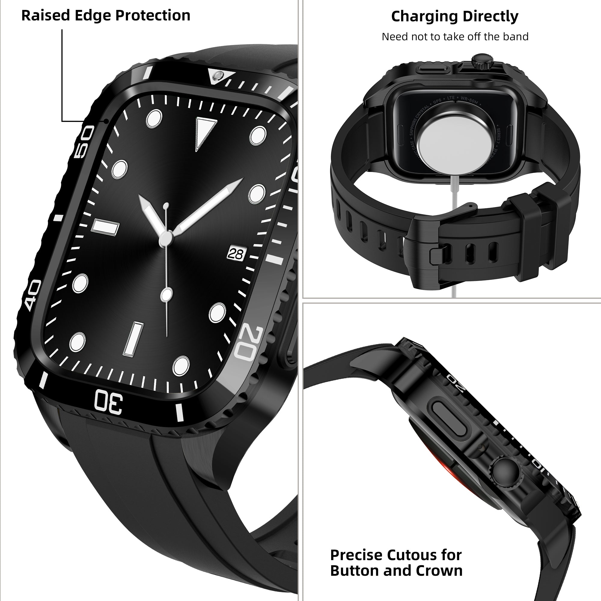 For Apple Watch Series 9 / 8 / 7 45mm TPU Replacement Strap with Stainless Steel Watch Case - Black For Apple Watch Series 9 / 8 / 7 45mm TPU Replacement Strap with Stainless Steel Watch Case - Black